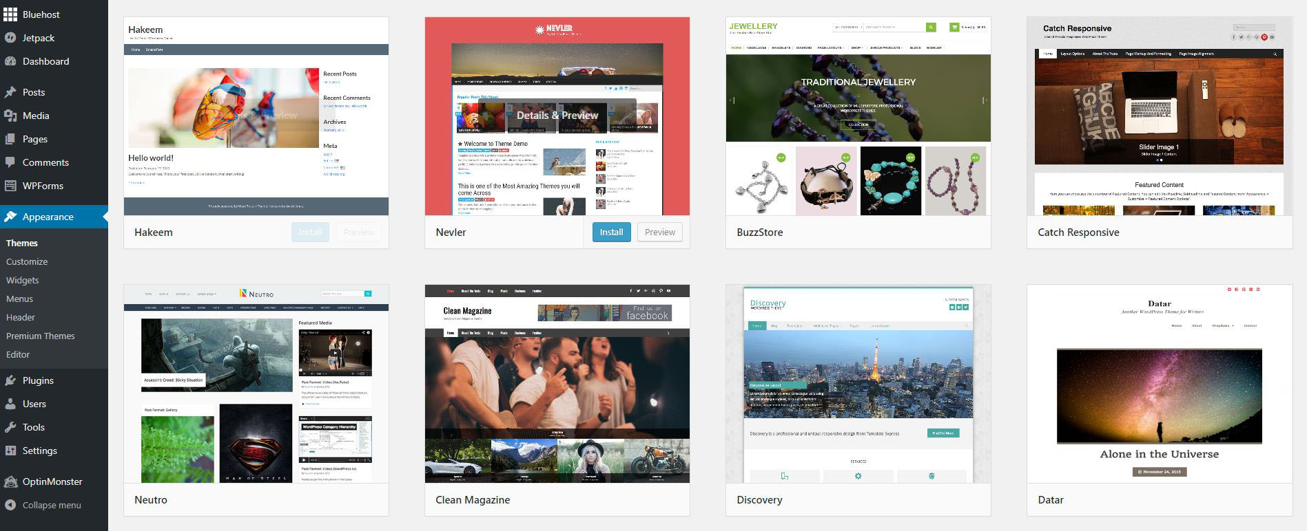 WordPress Theme Selection